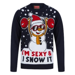 Mens Weightlifting Snowman Sexy & I Snow It Christmas Jumper -XS Stock Shop 1A189591F 1.opt
