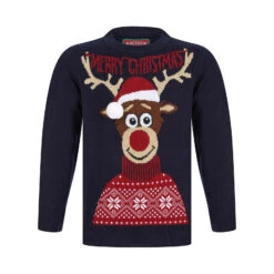 Kids Merry Christmas Antlers Reindeer Xmas Jumper -XS Stock Shop 2A189901F 1.opt