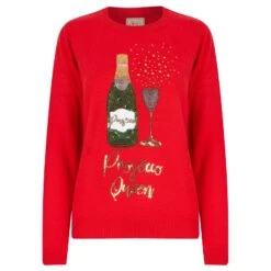 Womens Prosecco Queen Sequin Christmas Jumper