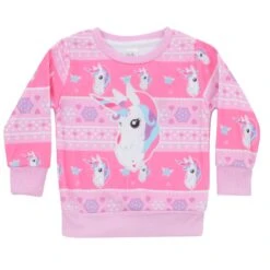 Kids Long Sleeved Pink Unicorn Christmas Jumper Age 2-7
