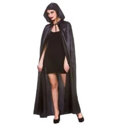 Deluxe Satin Hooded Cape Black Vampire Goth Widow Fancy Dress -XS Stock Shop AC 9406 1600 1 99238.1566567839.1100.1100