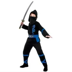 Kids Power Ninja Japanese Fighter Black Halloween Costume -XS Stock Shop BlackBlueNinjaCostume