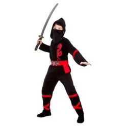 Kids Power Ninja Japanese Fighter Black Halloween Costume
