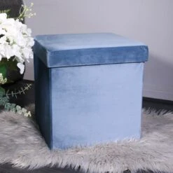 Hodge & Hodge Velvet Effect Storage Ottoman With Lid 15 Hodge & Hodge Velvet Effect Storage Ottoman With Lid -XS Stock Shop Blue Velvet Ottoman 26911.1609860866.1100.1100