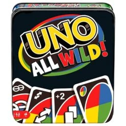 MATTEL Uno All Wild Game In Display Storage Tin Family Fun Age 7+