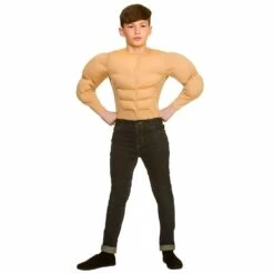 Kids Muscle Shirt Skin Colour Pecs Fancy Dress Halloween