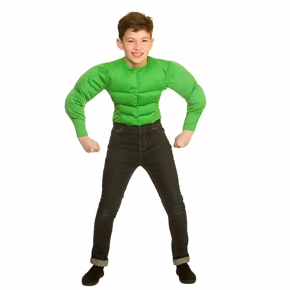 Kids Muscle Shirt Green Chest Fancy Dress Halloween 1 Kids Muscle Shirt Green Chest Fancy Dress Halloween