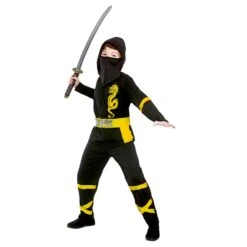 Kids Power Ninja Japanese Fighter Black Halloween Costume -XS Stock Shop EB 4145 opt