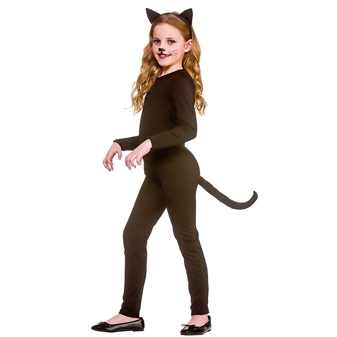 Girls Black Cat Suit Costume Fancy Dress Kitty Tail Ears 1 Girls Black Cat Suit Costume Fancy Dress Kitty Tail Ears