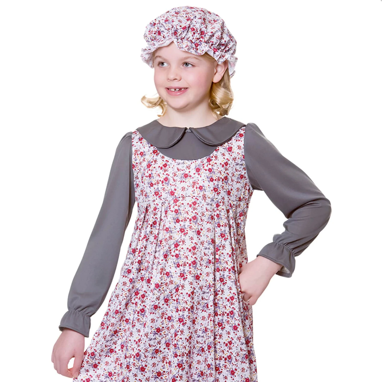 Victorian Girl Costume Floral Print Dress Mop Hat Historical 2 Victorian Girl Costume Floral Print Dress Mop Hat Historical - Image 2
