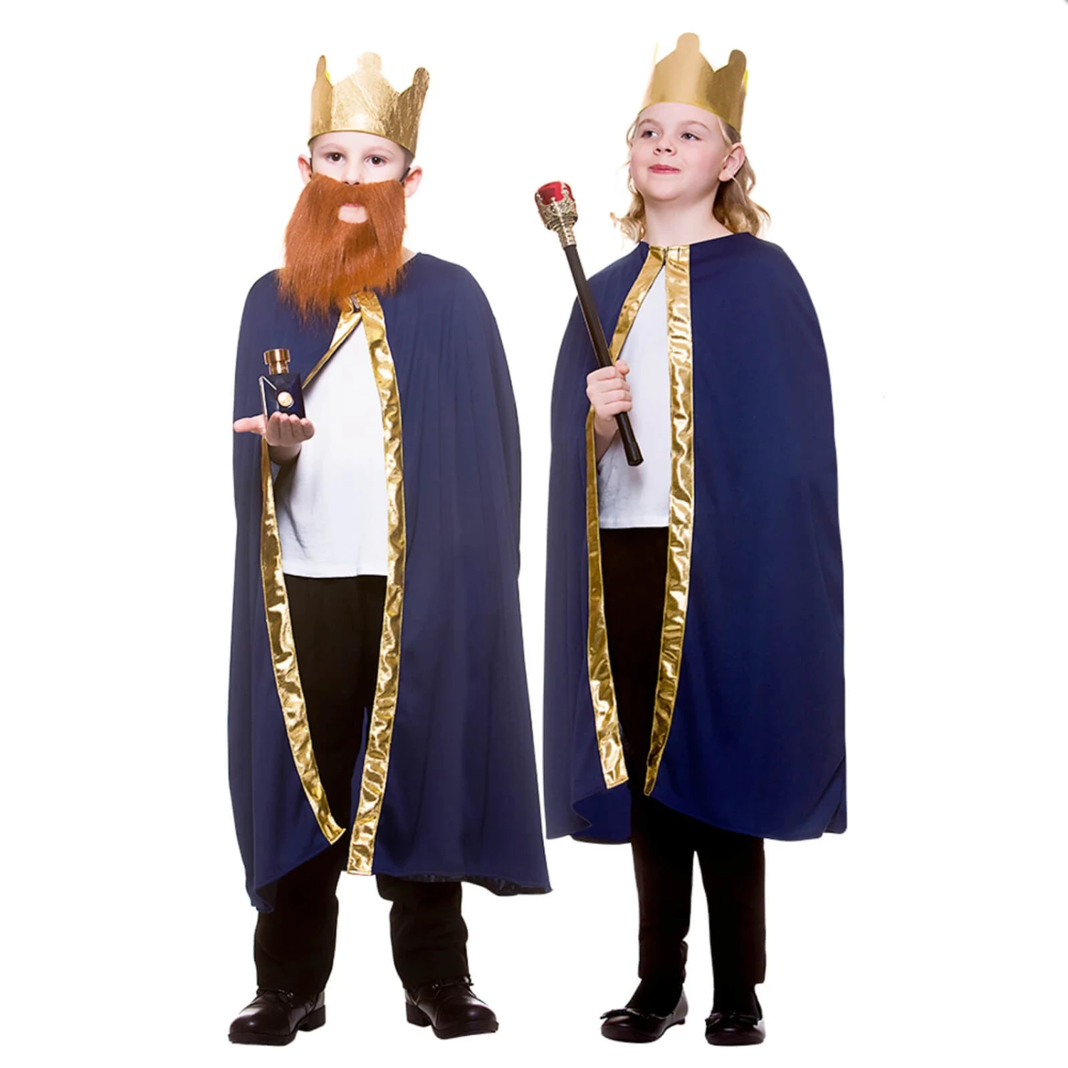 Childs King Queen Robe & Crown Set Gold Trim Fancy Dress 85cm 1 Childs King Queen Robe & Crown Set Gold Trim Fancy Dress 85cm