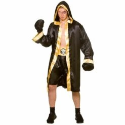 Champion Boxer Mens Fancy Dress Costume Hooded Robe Gloves