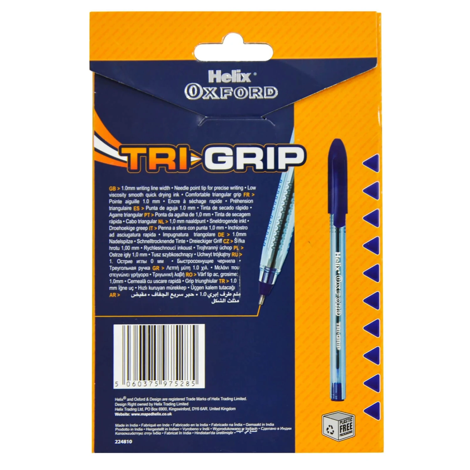 Pack Of 10 Blue Ink Tri-Grip Ball Pens Helix Oxford 1mm Needle Point 2 Pack Of 10 Blue Ink Tri-Grip Ball Pens Helix Oxford 1mm Needle Point - Image 2