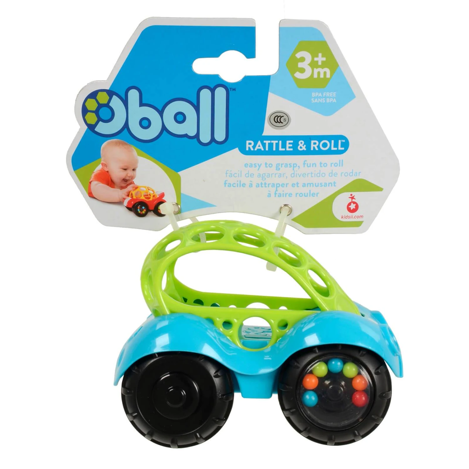 Oball Rattle & Roll Toy Car Colourful Beads Grasp Holes 3m+ 2 Oball Rattle & Roll Toy Car Colourful Beads Grasp Holes 3m+ - Image 2