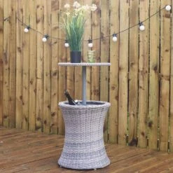 Azuma Drinks Cooler Table Garden Patio Rattan Black Or Grey