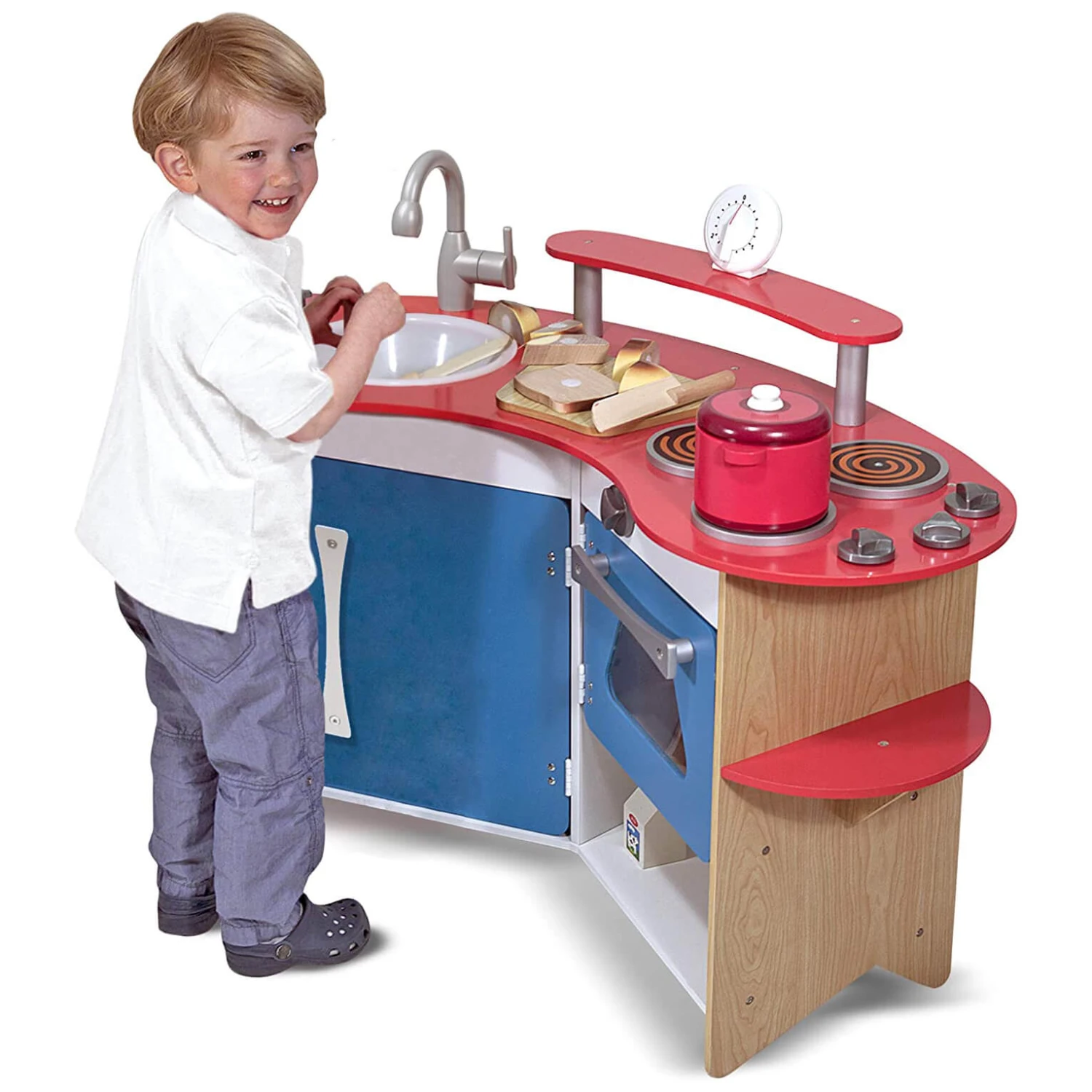 Melissa & Doug Cooks Corner Wooden Kitchen Hob Oven Fridge 91cm 2 Melissa & Doug Cooks Corner Wooden Kitchen Hob Oven Fridge 91cm - Image 2