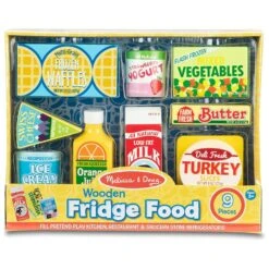 Melissa & Doug Wooden Fridge Food Play Set Hand Painted 9 Pieces