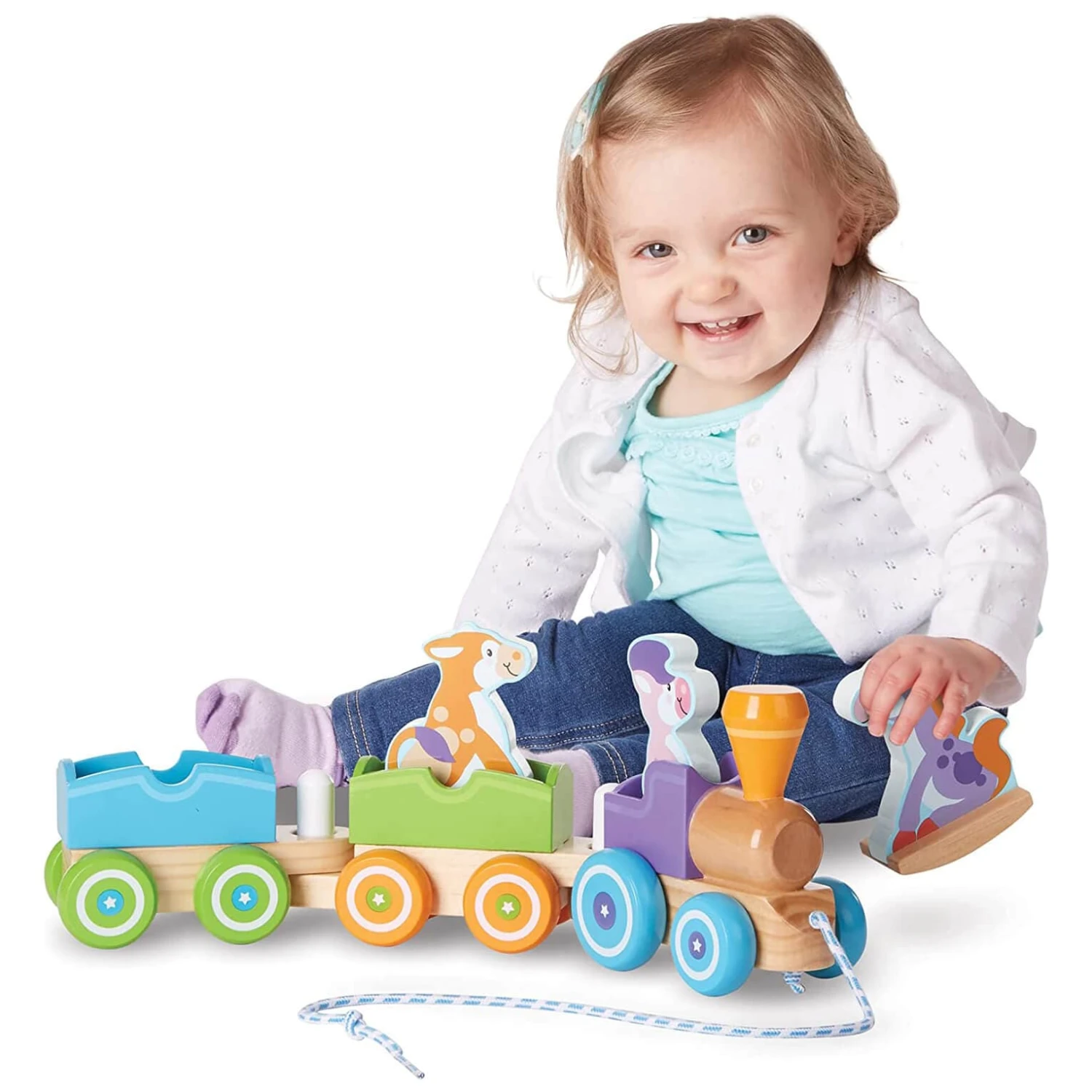 Melissa & Doug 6 Piece Wooden Pull Train Rocking Farm Animals 2 Melissa & Doug 6 Piece Wooden Pull Train Rocking Farm Animals - Image 2