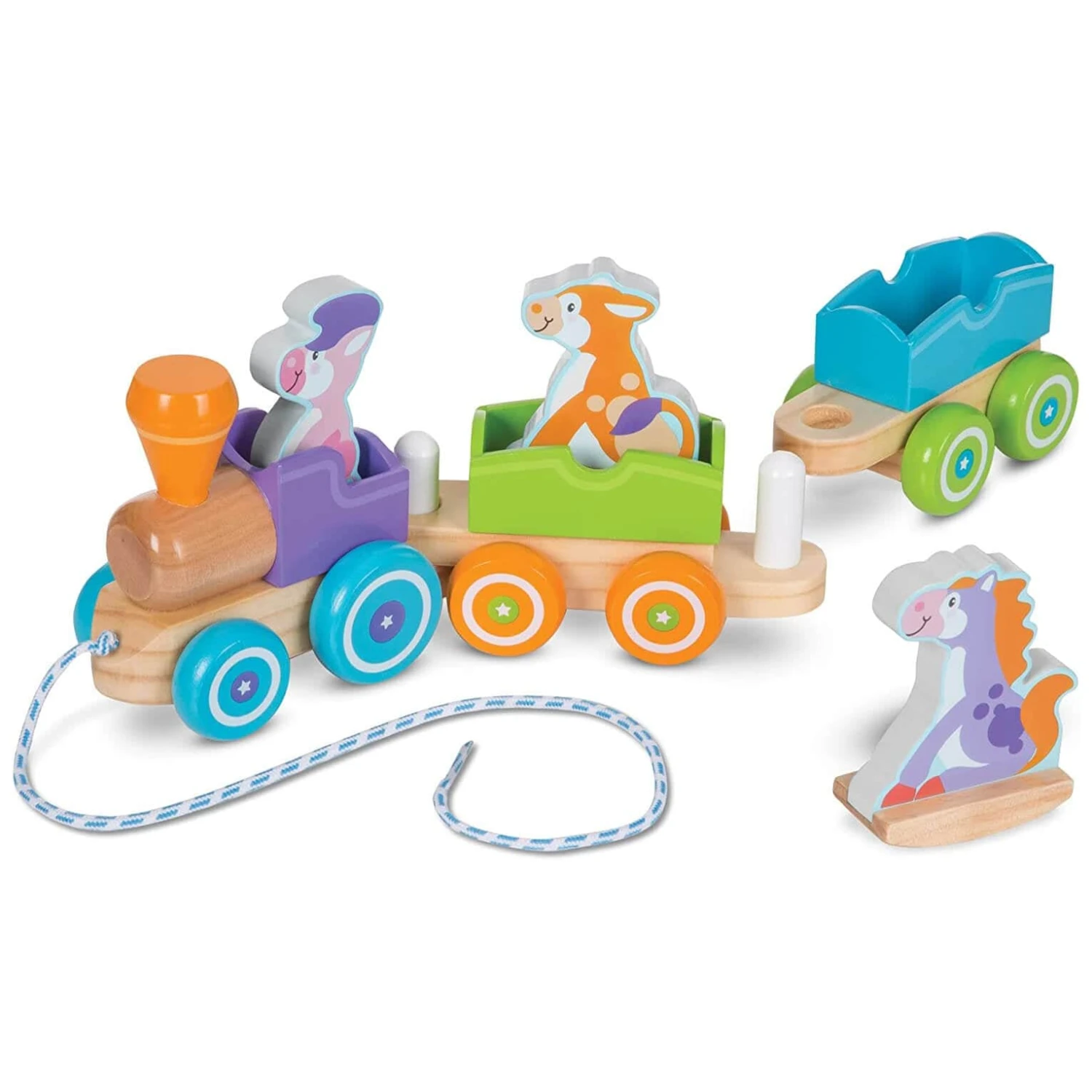 Melissa & Doug 6 Piece Wooden Pull Train Rocking Farm Animals 3 Melissa & Doug 6 Piece Wooden Pull Train Rocking Farm Animals - Image 3