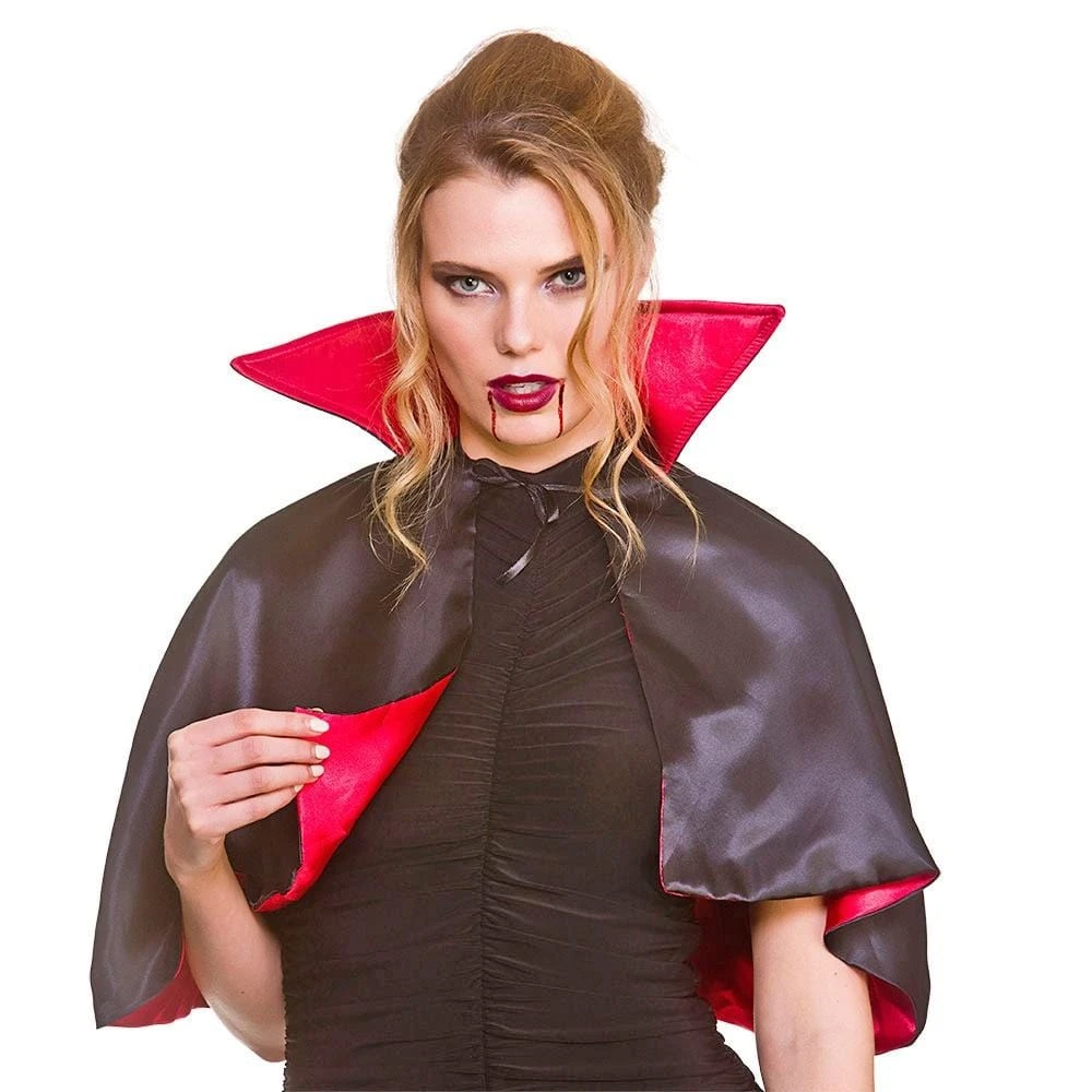 Deluxe Mini Vampire Cape Black Red Fancy Dress Halloween 36cm 1 Deluxe Mini Vampire Cape Black Red Fancy Dress Halloween 36cm