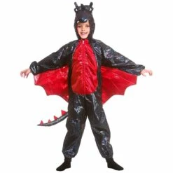 Kids Deluxe Black Metallic Dragon Animal Fancy Dress Costume