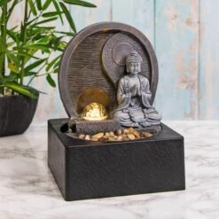 Leonardo Buddha Indoor Water Fountain Pebbles LED Light