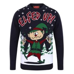 Mens Novelty Christmas Jumper Elfed Up Naughty Booze Elf -XS Stock Shop SRG1A13478 A E 1600 1 30565.1570020898