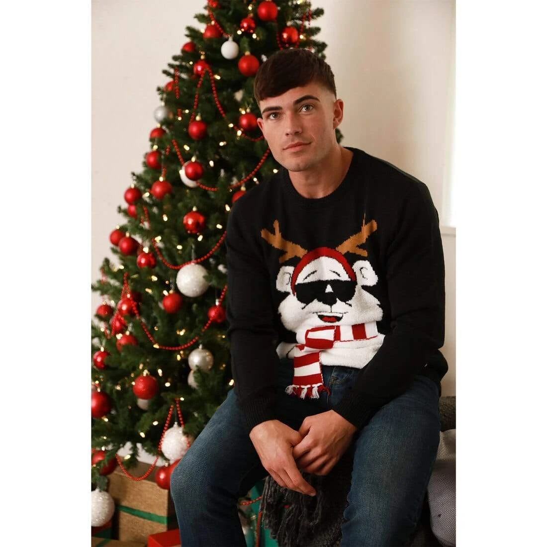 Mens Novelty Christmas Jumper Light Up Knitted Polar Bear 2 Mens Novelty Christmas Jumper Light Up Knitted Polar Bear - Image 2