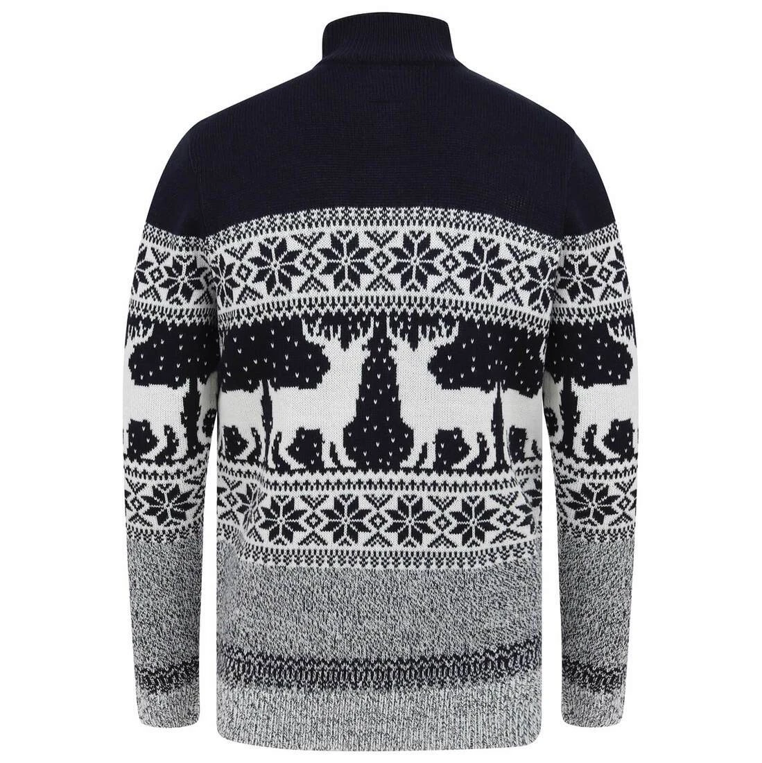 Mens Nordic Pattern Christmas Jumper Fairisle Reindeer 1/4 Zip 3 Mens Nordic Pattern Christmas Jumper Fairisle Reindeer 1/4 Zip - Image 3