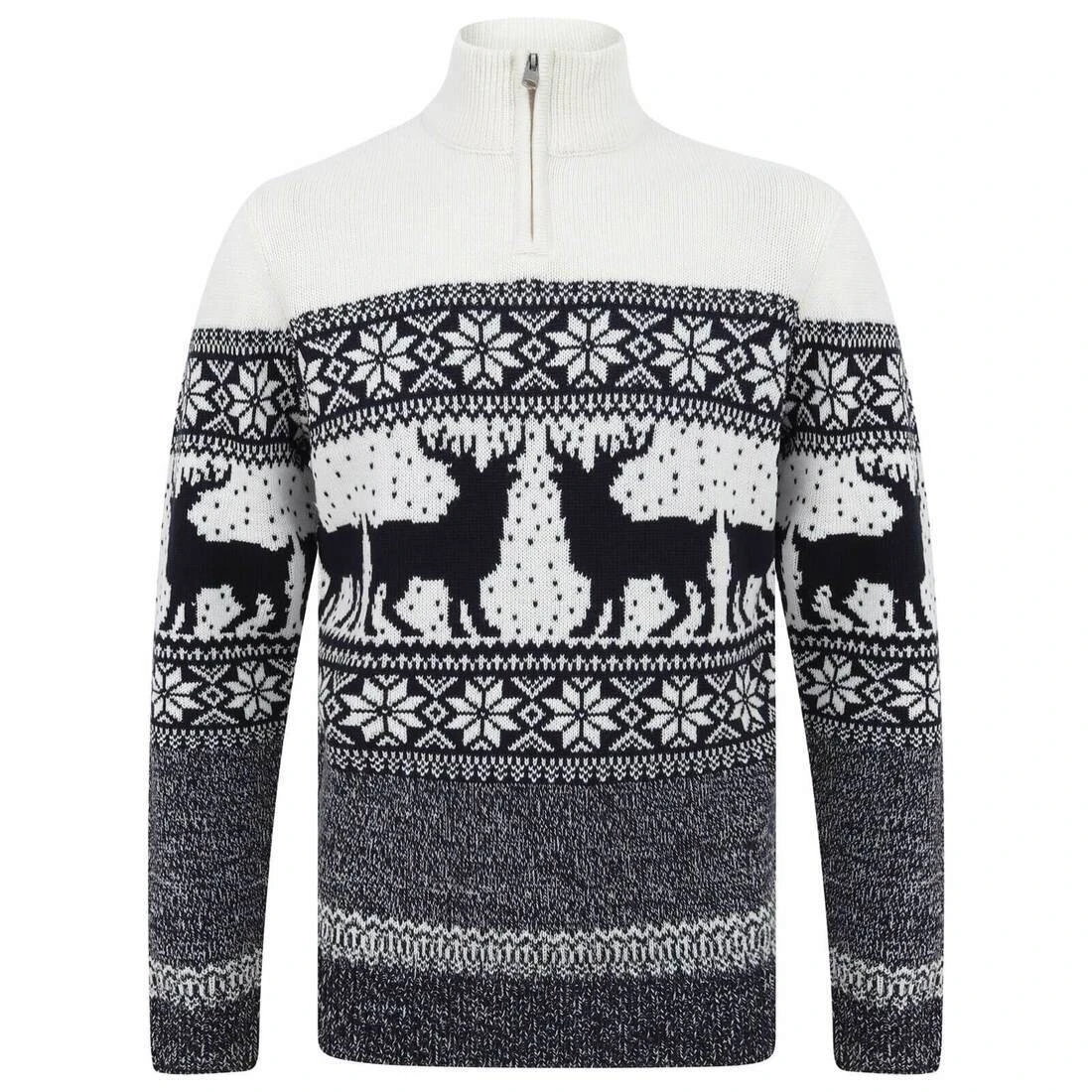 Mens Nordic Pattern Christmas Jumper Fairisle Reindeer 1/4 Zip 2 Mens Nordic Pattern Christmas Jumper Fairisle Reindeer 1/4 Zip - Image 2