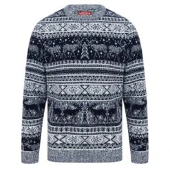 Mens Reindeer Fair Isle Christmas Jumper Grey Marl Nordic