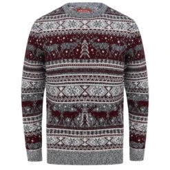 Mens Reindeer Fair Isle Christmas Jumper Grey Marl Nordic -XS Stock Shop SRG1A14232 F 1 opt 08040.1601281375.1100.1100
