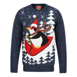 Mens Penguin Christmas Jumper With Red Sledge -XS Stock Shop SRG1A15802 F 1 opt