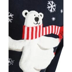 Mens Christmas Jumper Polar Bear Ice Skating With Striped Scarf -XS Stock Shop SRG1A15803 F 3 opt