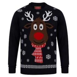 Mens Festive Scarf Rudolph Reindeer Christmas Jumper -XS Stock Shop SRG1A17081 A 1.opt