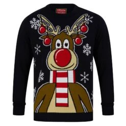 Mens Christmas Jumper Festive Rudolph With Scarf -XS Stock Shop SRG1A17087 A 1.opt