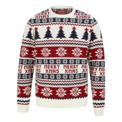 Mens Christmas Jumper Merry Xmas Trees Snowflakes Traditional