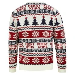 Mens Christmas Jumper Merry Xmas Trees Snowflakes Traditional -XS Stock Shop SRG1A17155 A 2 opt