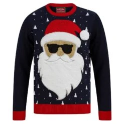 Mens LED Christmas Jumper Bearded Santa Light Up Shades -XS Stock Shop SRG1A17383 F 1.opt