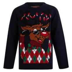 Kids Reindeer Christmas Jumper Cool Sunglasses Rudolph -XS Stock Shop SRG2A17152 A 1.opt