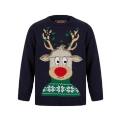 Kids LED Faux Fur Rudolph Christmas Jumper Light Up -XS Stock Shop SRG2A17411 A.opt