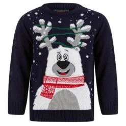 Kids LED Fluffy Polar Bear Christmas Jumper Light Up -XS Stock Shop SRG2A17412 A 1.opt