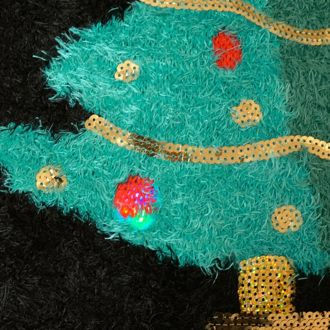 Womens Christmas Jumper Flashing Lights Tree Sequins Star Black 2 Womens Christmas Jumper Flashing Lights Tree Sequins Star Black - Image 2