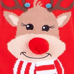 Womens Christmas Jumper Rudolph Reindeer Red Pom Pom Scarf -XS Stock Shop SRG3A17233 A 3 opt