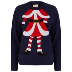 Womens Mrs Claus Christmas Jumper Navy Blue Xmas Sweater