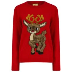 Womens Faux Fur Reindeer Christmas Jumper