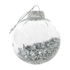 9pk Metallic Foil Filled Shaker Christmas Tree Baubles 8cm -XS Stock Shop SilverShakerBauble1