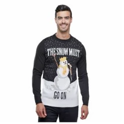 Mens Christmas Jumper Black The Snow Must Go On Xmas Top