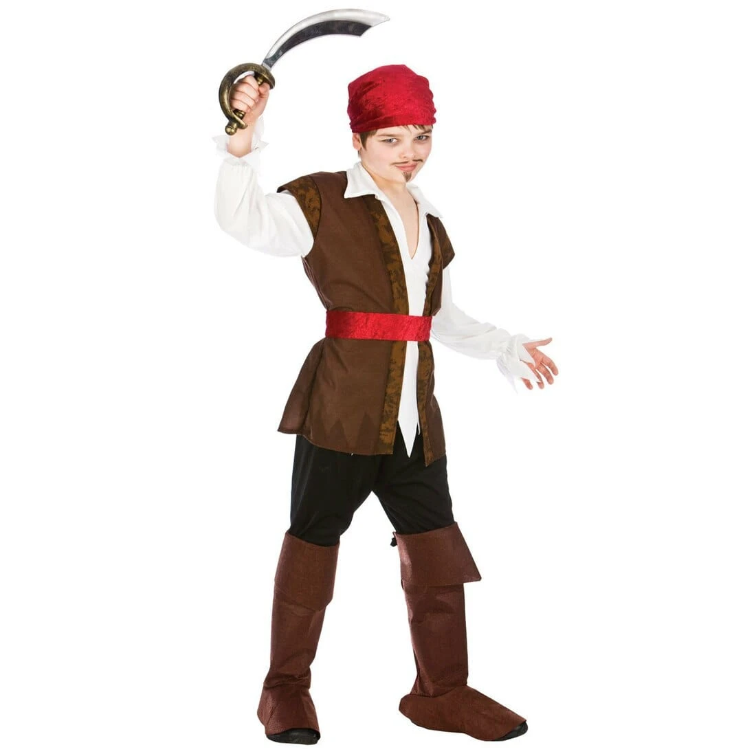 Boys Caribbean Pirate Brown Red Play Halloween Costume 1 Boys Caribbean Pirate Brown Red Play Halloween Costume