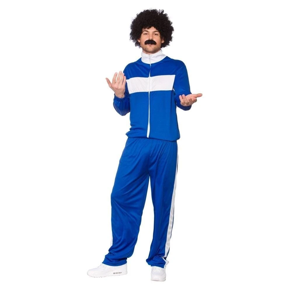 Mens 80s Retro Tracksuit Blue Fancy Dress Halloween Costume 1 Mens 80s Retro Tracksuit Blue Fancy Dress Halloween Costume